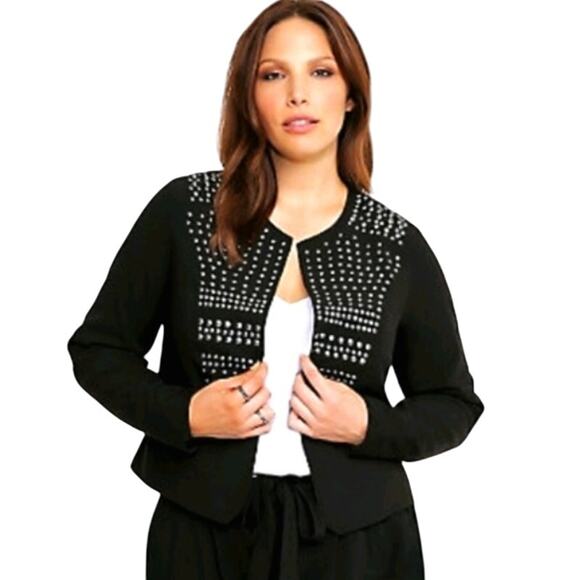 SALE Talbots Open Front Metal Embellished Studded Cropped Jacket Black SZ 1 - Picture 3 of 9